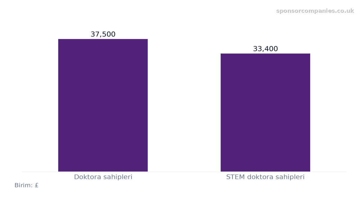 Nitelik Türüne Göre Doktora Maaş Eşikleri karşılaştırmasını gösteren çubuk grafik: Değerler: Doktora sahipleri: 37,500; STEM doktora sahipleri: 33,400.