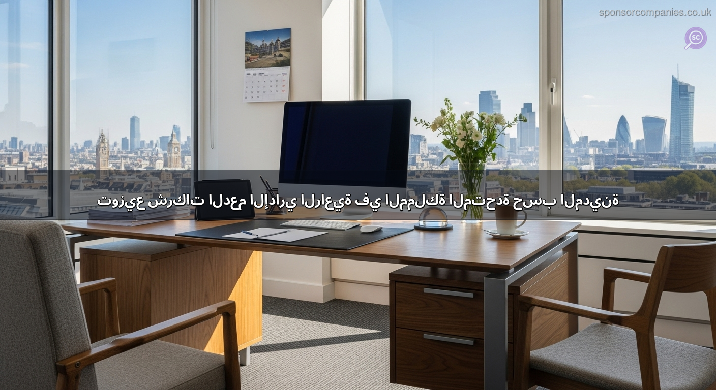 توزيع شركات الدعم الإداري الراعية في المملكة المتحدة حسب المدينة