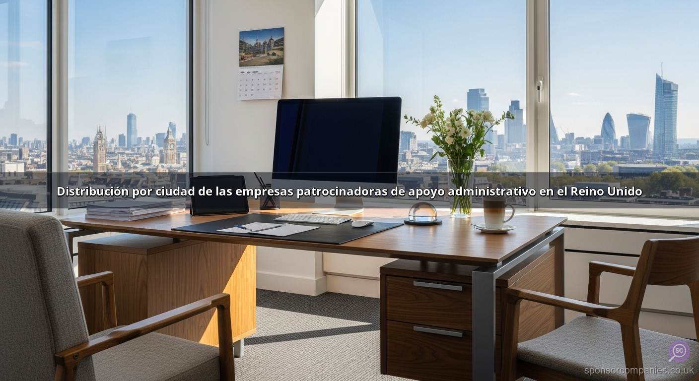 Distribución por ciudad de las empresas patrocinadoras de apoyo administrativo en el Reino Unido